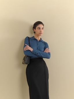 FableStreet - Women Blue Polyester Full Sleeves Shirt