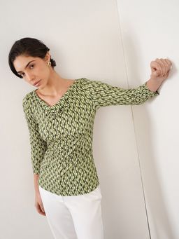FableStreet - Women Olive Polyester Three Fourth Sleeves Top