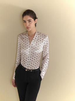 FableStreet - Women Off White Satin Full Sleeves Shirt