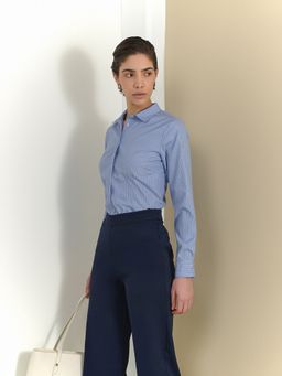 FableStreet - Women Blue Cotton Blend Full Sleeves Shirt