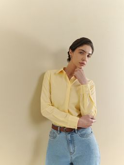 FableStreet - Women Yellow Cotton Blend Full Sleeves Shirt