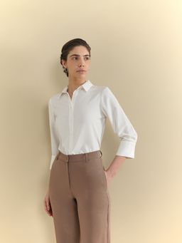 FableStreet - Women White Polyester Three Fourth Sleeves Shirt