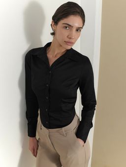 FableStreet - Women Black Cotton Full Sleeves Shirt