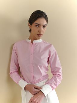 FableStreet - Women Pink Cotton Blend Full Sleeves Shirt