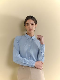 FableStreet - Women Blue Polyester Full Sleeves Shirt