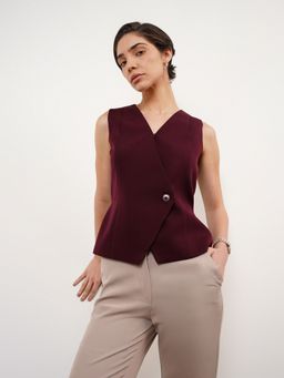 FableStreet - Women Maroon Polyester Sleeveless Top