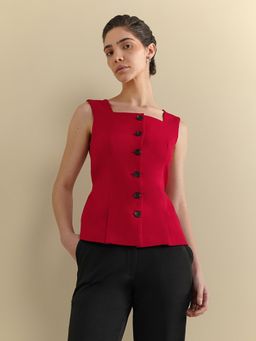 FableStreet - Women Red Polyester Sleeveless Top