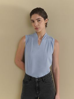 FableStreet - Women Blue Polyester Sleeveless Top