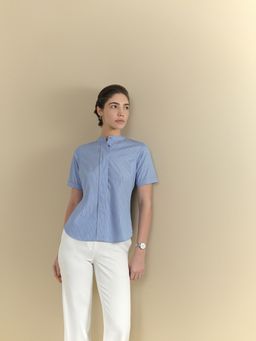 FableStreet - Women Blue Cotton Half Sleeves Top