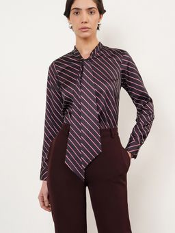 FableStreet - Women Brown Satin Full Sleeves Top