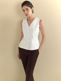 Fable Street - Women White Polyester Sleeveless Top