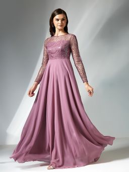 Miss Chase - Women Lavender Georgette Full Sleeves Dress