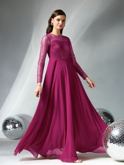 Miss Chase - Women Pink Georgette Full Sleeves Dress