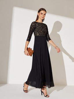 Miss Chase - Women Black Georgette Three Fourth Sleeves Dress