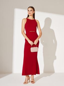 Miss Chase - Women Red Polyester Sleeveless Dress