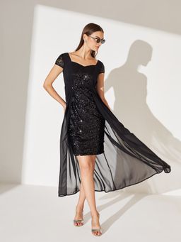 Miss Chase - Women Black Georgette Cap Dress