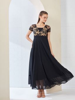 Miss Chase - Women Black Georgette Half Sleeves Dress
