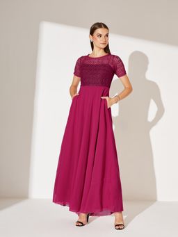 Miss Chase - Women Pink Georgette Half Sleeves Dress