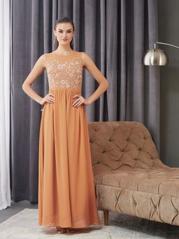 Miss Chase - Women Orange Georgette Sleeveless Dress