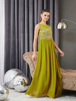 Miss Chase - Women Green Georgette Sleeveless Dress
