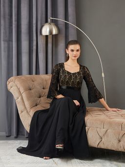 Miss Chase - Women Black Georgette Half Sleeves Dress