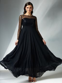 Miss Chase - Women Black Georgette Full Sleeves Dress