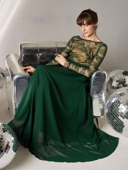 Miss Chase - Women Green Georgette Full Sleeves Dress