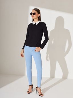 Miss Chase - Women Black Cotton Full Sleeves Top