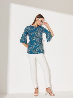 Miss Chase - Women Blue Crepe Three Fourth Sleeves Top