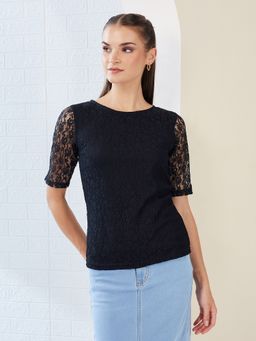 Miss Chase - Women Black Lace Half Sleeves Top
