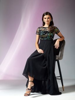 Miss Chase - Women Black Georgette Half Sleeves Dress