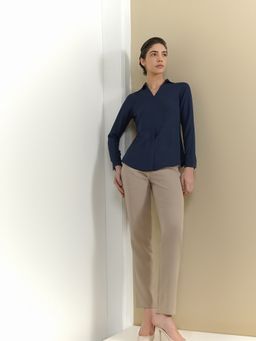 FableStreet - Women Navy Blue Polyester Full Sleeves Top