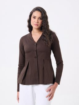 Powersutra - Women Brown Cotton Blend Full Sleeves Top