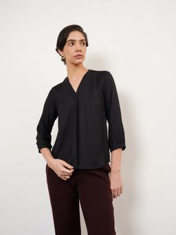 FableStreet - Women Black Viscose Three Fourth Sleeves Top