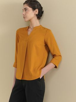 FableStreet - Women Mustard Polyester Three Fourth Sleeves Top