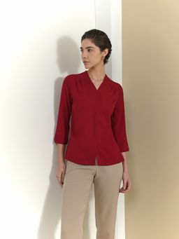 FableStreet - Women Maroon Polyester Three Fourth Sleeves Top