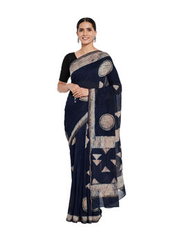 Fabindia - Cotton Silk Printed Sari- Blue