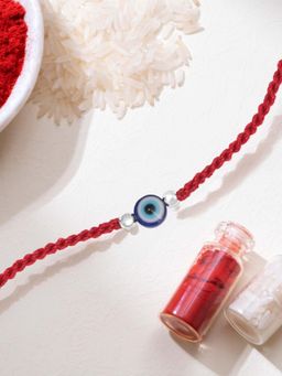 Zavya - Protective Evil Eye with White Stone Rhodium-Plated Sterling Silver Thread Rakhi