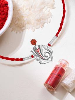 Zavya - Sacred Ganesh Ji with Rudraksh Rhodium-Plated Sterling Silver Thread Rakhi