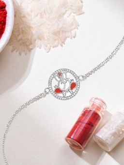 Zavya - Ganesh Ji Blessings with Cubic Zirconia Rhodium-Plated Adjustable Link Chain Rakhi