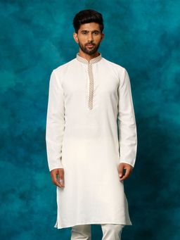 Vastramay - Men'S Cream Cotton Blend Kurta