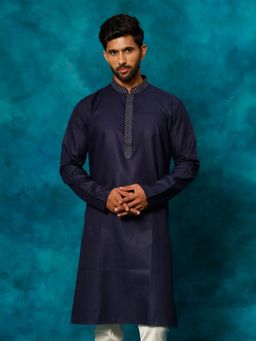 Vastramay - Men'S Navy Blue Cotton Blend Kurta