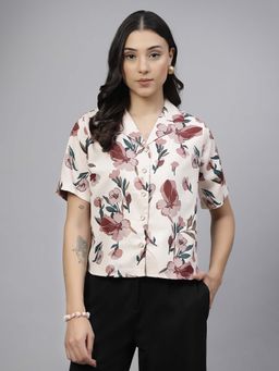 Style Quotient - Women Off White Floral Print Polyester Shirt