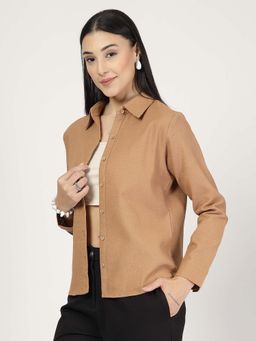 Style Quotient - Women Solid Brown Polycotton Casual Shirt