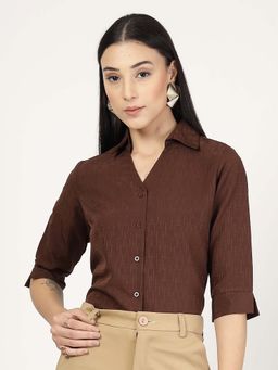 Style Quotient - Women Textured Brown Formal Shirt