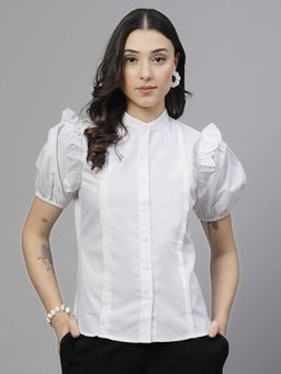 Style Quotient - Women Solid White Polycotton Formal Shirt