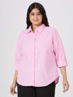 Style Quotient - Women Pink Stripe Polycotton Formal Shirt