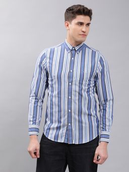 GANT - Men Blue Striped Regular Shirt