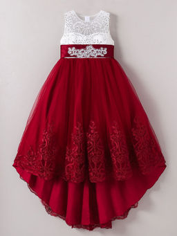 Hopscotch - Red Lace Embroidered High-Low Gown