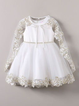 Hopscotch - White Lace Embellished Party Dress with Shrug